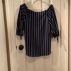 Womens tops off shoulder size M navigate pinstripe